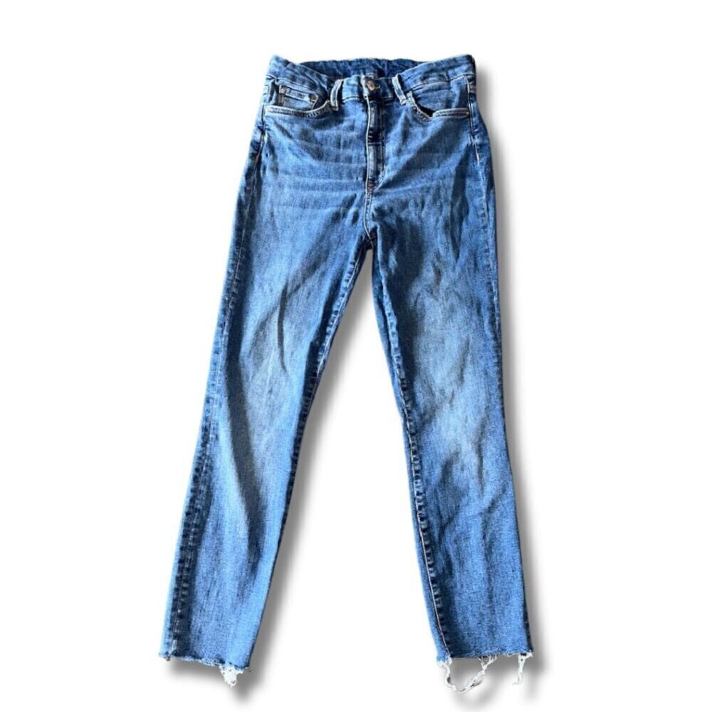 Blue Distressed Raw Hem Skinny Jeans Medium Wash 29 Super Skinny High Waist